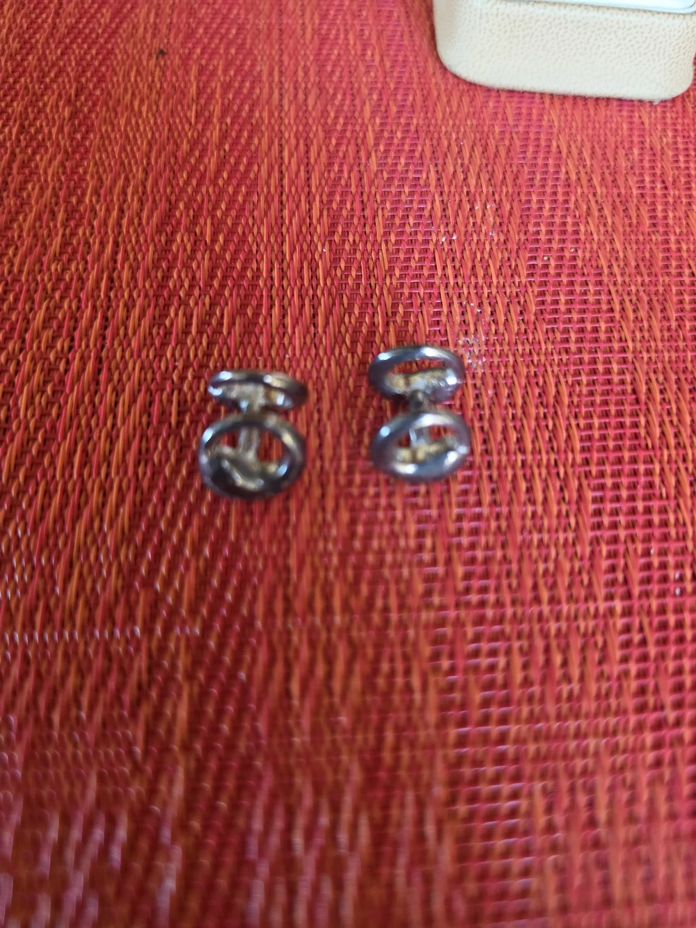 Vintage Modern Double Oval Silver Tone Copper Material Cufflinks EUC